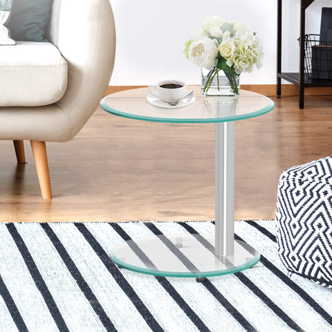 Coffee Table Oval Tempered Glass Side End Table 45cm