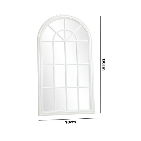 Wooden Window Mirror Arched Wall Mirrors 130x70cm White