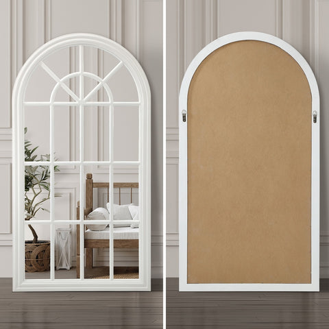 Wooden Window Mirror Arched Wall Mirrors 130x70cm White