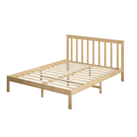 Levede Wooden Bed Frame Queen Full Size Nature Natural-1864183190667792384