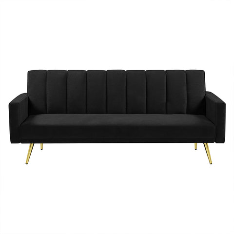 Levede Sofa Bed Convertible Velvet Lounge Recliner Couch Sleeper 3 Seater Black-1954802342197071872