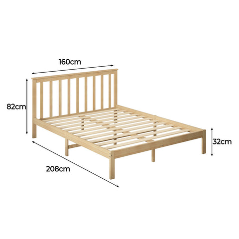 Levede Wooden Bed Frame Queen Full Size Nature Natural-1864183190667792386