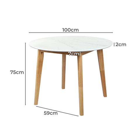Levede Dining Table Round Rubberwood Base 100cm White 100 CM-1954802999041855490