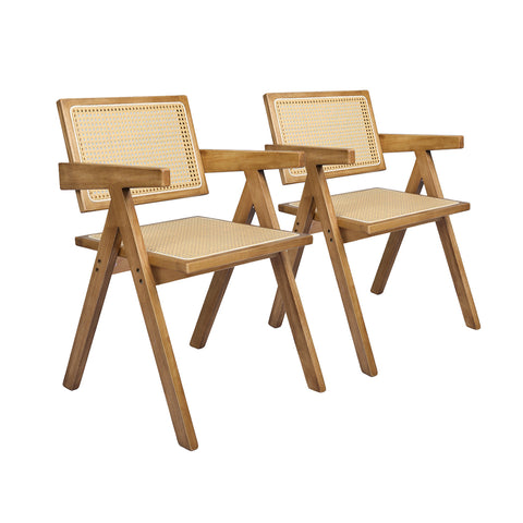 Levede 2x Dining Chair Solid Wood Rattan Natural-1954802993522151424