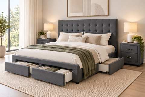 Cody 3pcs Queen Bedroom Set with Storage Bed Frame & 2 Bedside Tables – Grey