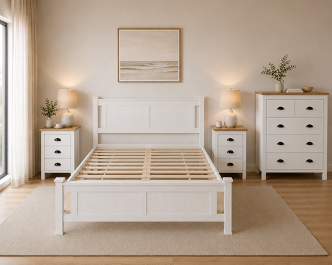 Bed Frame Queen Size Wooden White RIO