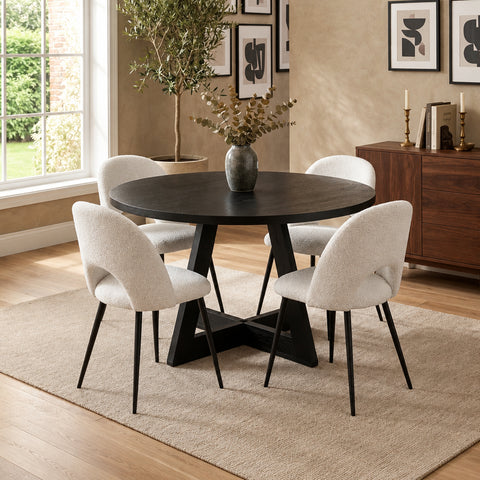 Marlow 5pcs 120cm Dining Set Black and White Boucle Chairs