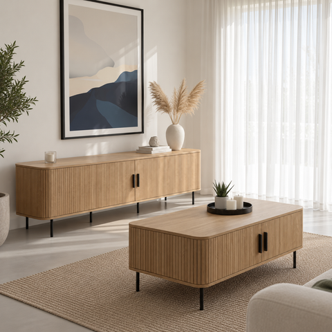 Florence 2pcs Living Room Set with 180cm TV Unit & Coffee Table – Natural Oak