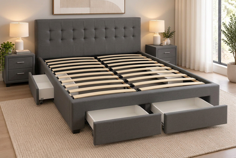 Cody 3pcs Queen Bedroom Set with Storage Bed Frame & 2 Bedside Tables – Grey