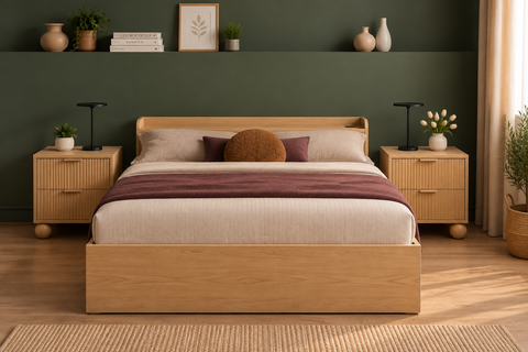 Aura 3Pcs Queen Bedroom Set with Storage and 2x Fluted Bedsides