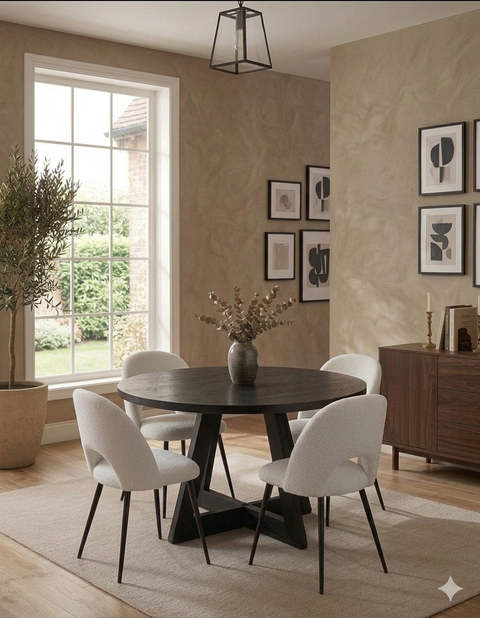 Marlow 5pcs 120cm Dining Set Black and White Boucle Chairs