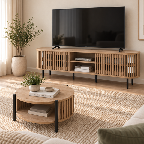 Lenora 2pcs Living Room Set with 180cm TV Unit & Coffee Table – Natural Oak