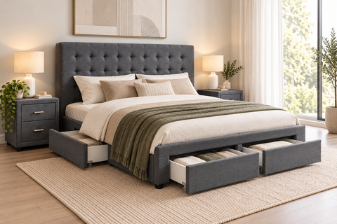 Cody 3pcs Queen Bedroom Set with Storage Bed Frame & 2 Bedside Tables – Grey
