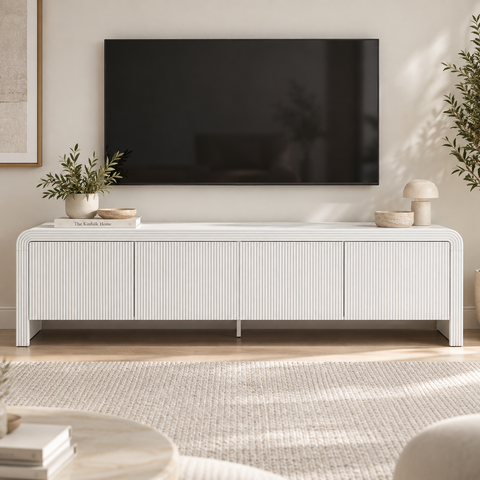 Holly Curved Fluted White Tv Unit 180cm and Coffee Table
