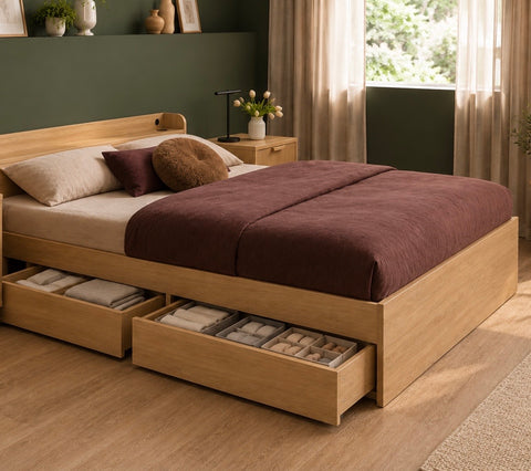 Aura 3Pcs Queen Bedroom Set with Storage and 2x Fluted Bedsides