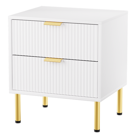 Levede Bedside Table with 2 Drawers White Metal Legs-1954802444596809736