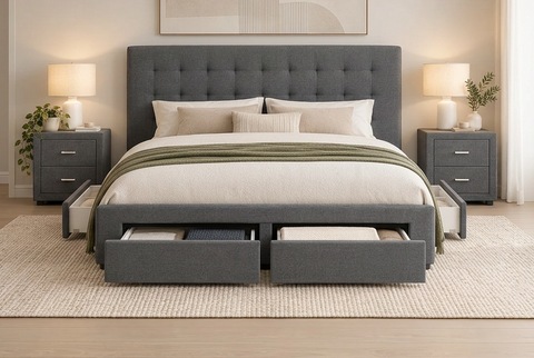 Cody 3pcs King Bedroom Set with Storage Bed Frame & 2 Bedside Tables – Grey