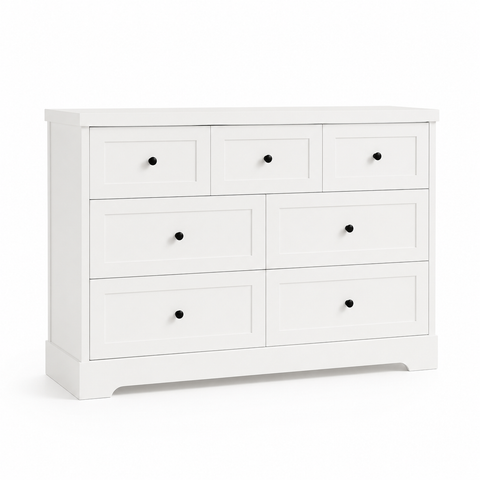 Avalon White Dresser 7 Drawer 120cm Wide