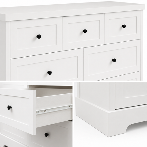 Avalon White Dresser 7 Drawer 120cm Wide