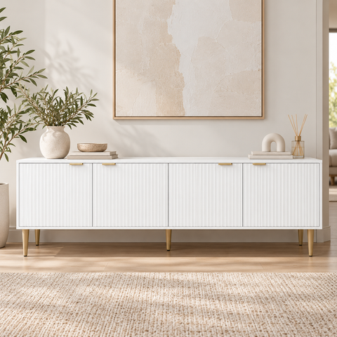 Riley TV Cabinet Entertainment Unit 180CM White and Gold