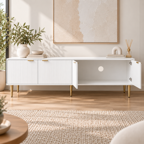Riley TV Cabinet Entertainment Unit 180CM White and Gold