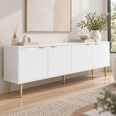 Riley TV Cabinet Entertainment Unit 180CM White and Gold