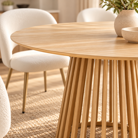 Ellie 5pcs Set Round Dining and Boucle Chairs