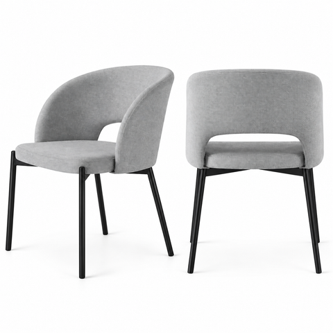 Marlow 5pcs Dining Set with 120cm Black Round Table & 4 Grey Fabric Chairs