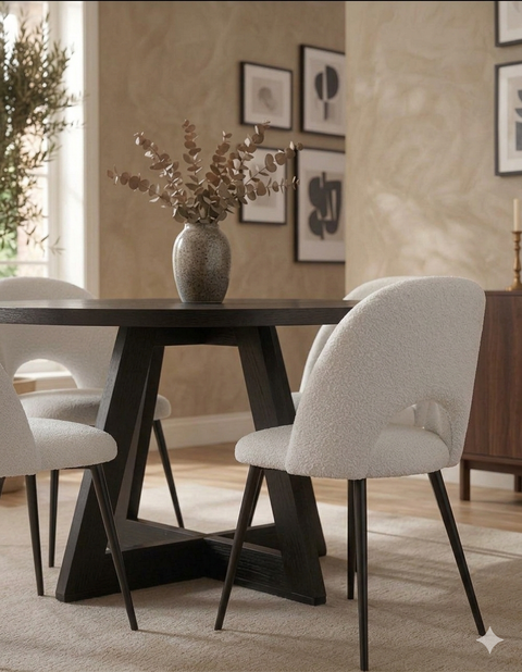 Marlow 5pcs 120cm Dining Set Black and White Boucle Chairs