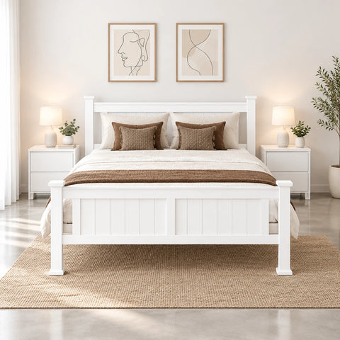 Bed Frame Queen Size Wooden White RIO