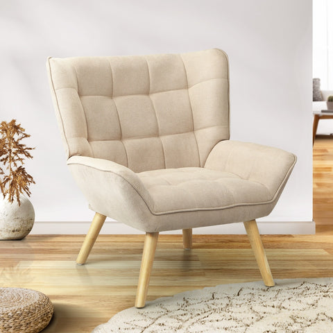 Armchair Fabric Upholstered Tub Chair Beige