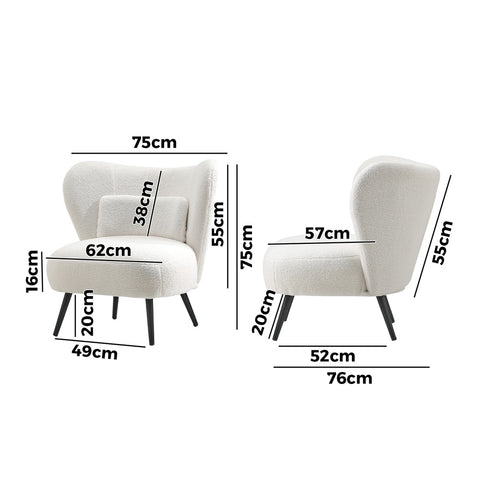 Lounge Chair with Lumbar Pillow Wingback Boucle White