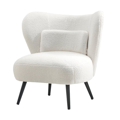 Lounge Chair with Lumbar Pillow Wingback Boucle White