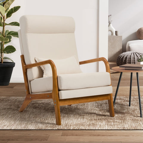 Armchair Linen Fabric Lounge Chair with Lumbar Pillow Beige