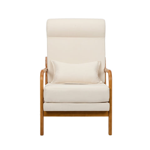 Armchair Linen Fabric Lounge Chair with Lumbar Pillow Beige