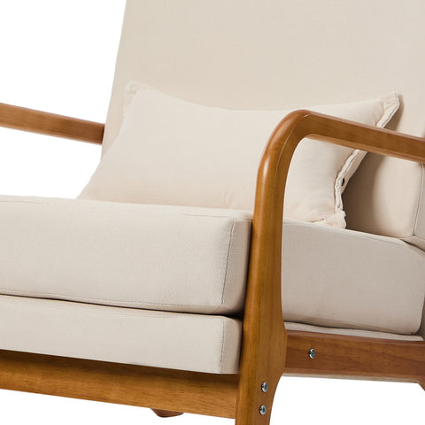 Armchair Linen Fabric Lounge Chair with Lumbar Pillow Beige