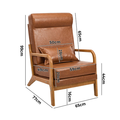 Armchair PU Leather Lounge Chair with Lumbar Pillow Brown