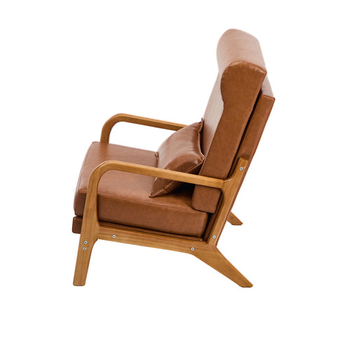 Armchair PU Leather Lounge Chair with Lumbar Pillow Brown