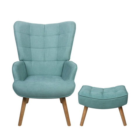 Armchair with Footstool Fabric Blue