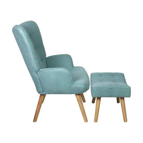 Armchair with Footstool Fabric Blue