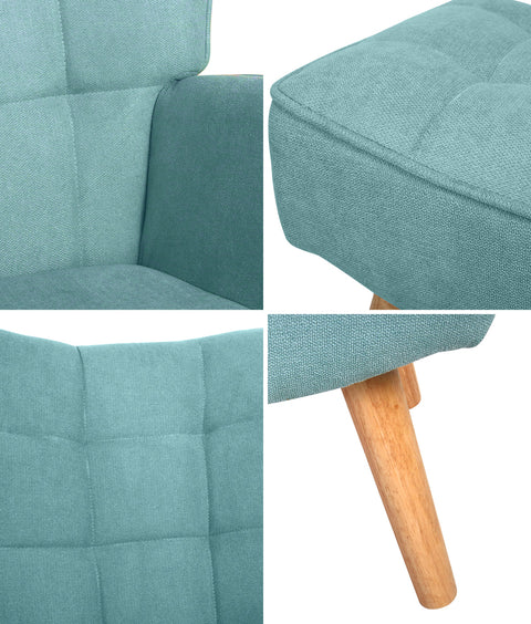 Armchair with Footstool Fabric Blue