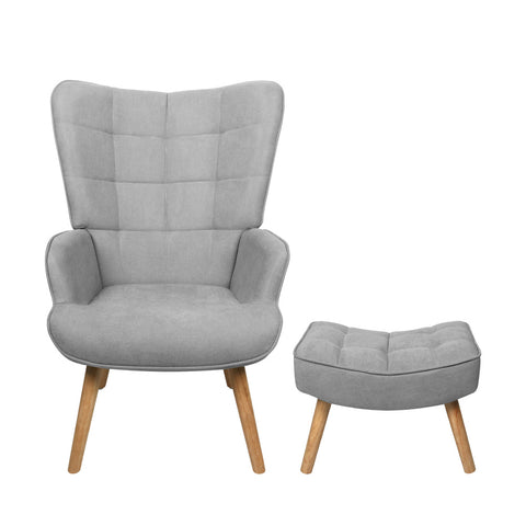 Armchair with Footstool Fabric Grey