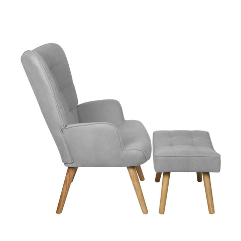 Armchair with Footstool Fabric Grey