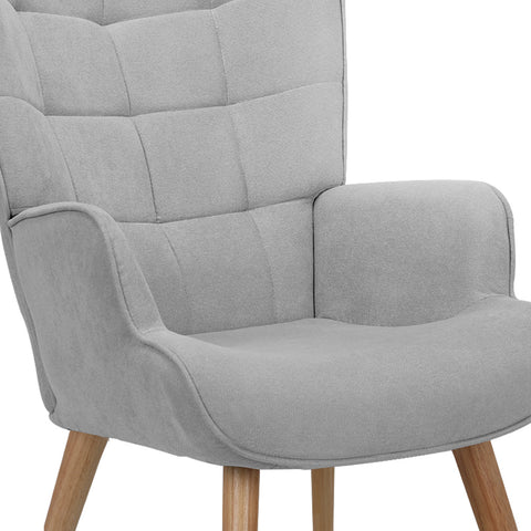 Armchair with Footstool Fabric Grey