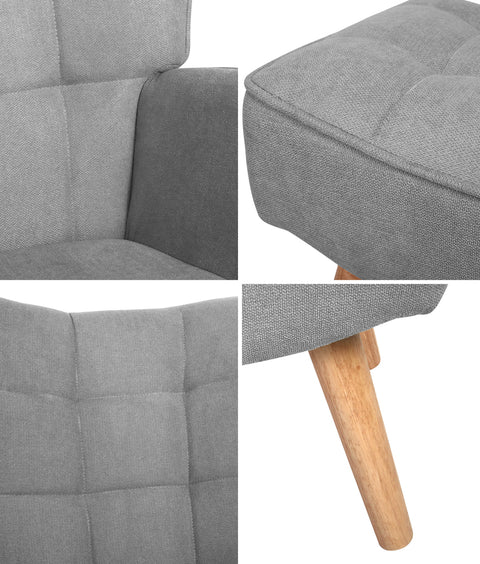 Armchair with Footstool Fabric Grey