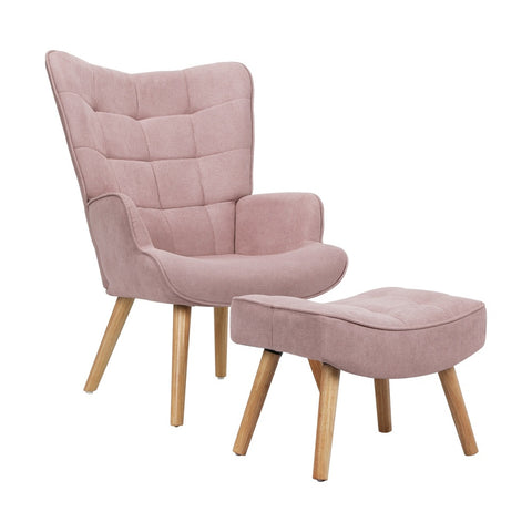 Armchair Set Ottoman Fabric Sofa Chairs Pink