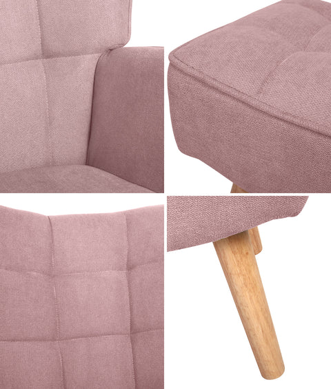 Armchair Set Ottoman Fabric Sofa Chairs Pink