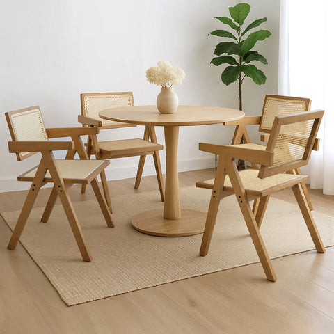 Levede 4x Dining Chair Solid Wood Rattan-1966287370798108679