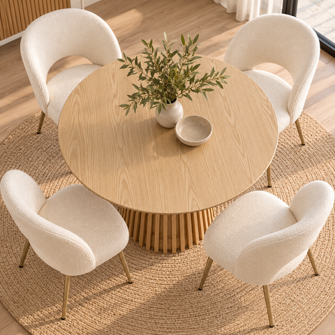 Ellie 5pcs Set Round Dining and Boucle Chairs