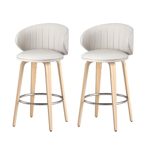 2x  Bar Stools Dining Chairs Contoured Leather Wood Stool